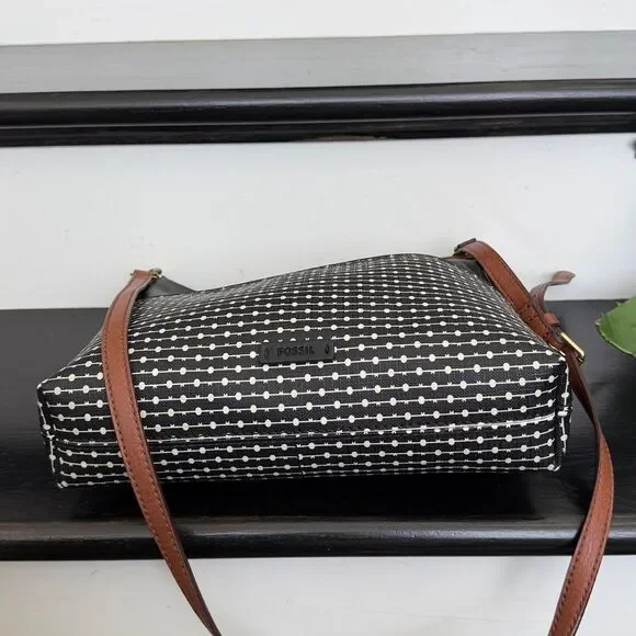 Fossil genuine leather waxed canvas crossbody shoulder handbag purse neutral - Picture 11 of 14